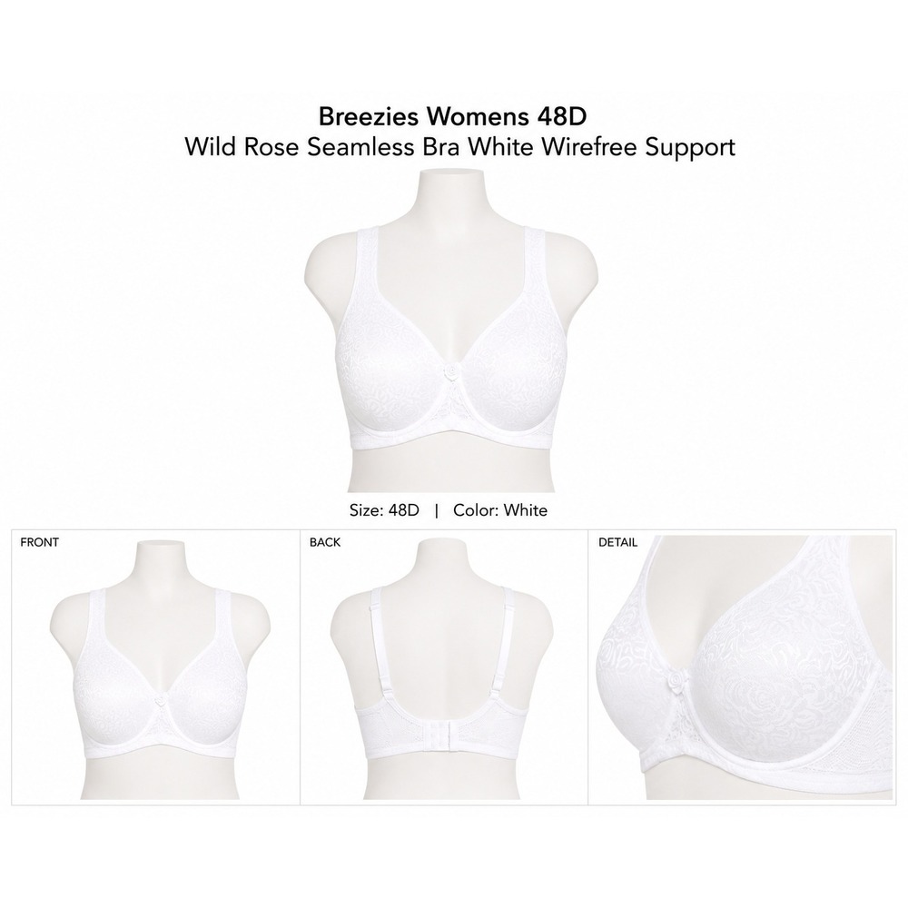 Breezies Wild Rose Seamless Wire Free‎ Support Bra White 48D NWT